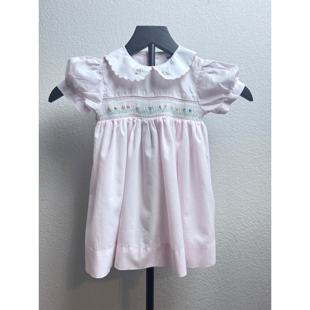 Carriage Boutiques Pink Smocked Floral Peter Pan Collar Dress 24M Kids Pink